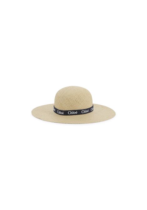 Cappello In Rafia Con Nastro Logato Blu Navy CHLOÉ KIDS | C20432859